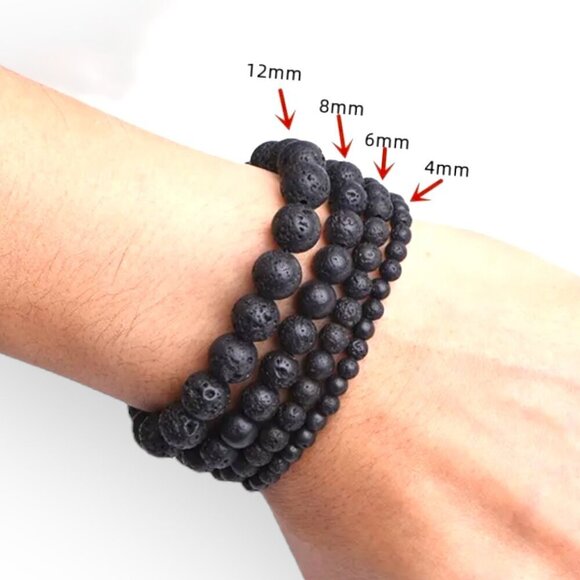 Lava Bead Bracelet, Black Volcanic Rock, Essential Oil Diffuser, Stretch - Picture 11 of 16